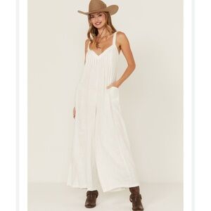 Free People Drifting Dreams One-Piece Jumpsuit Snowbell White Linen Blend XL NWT